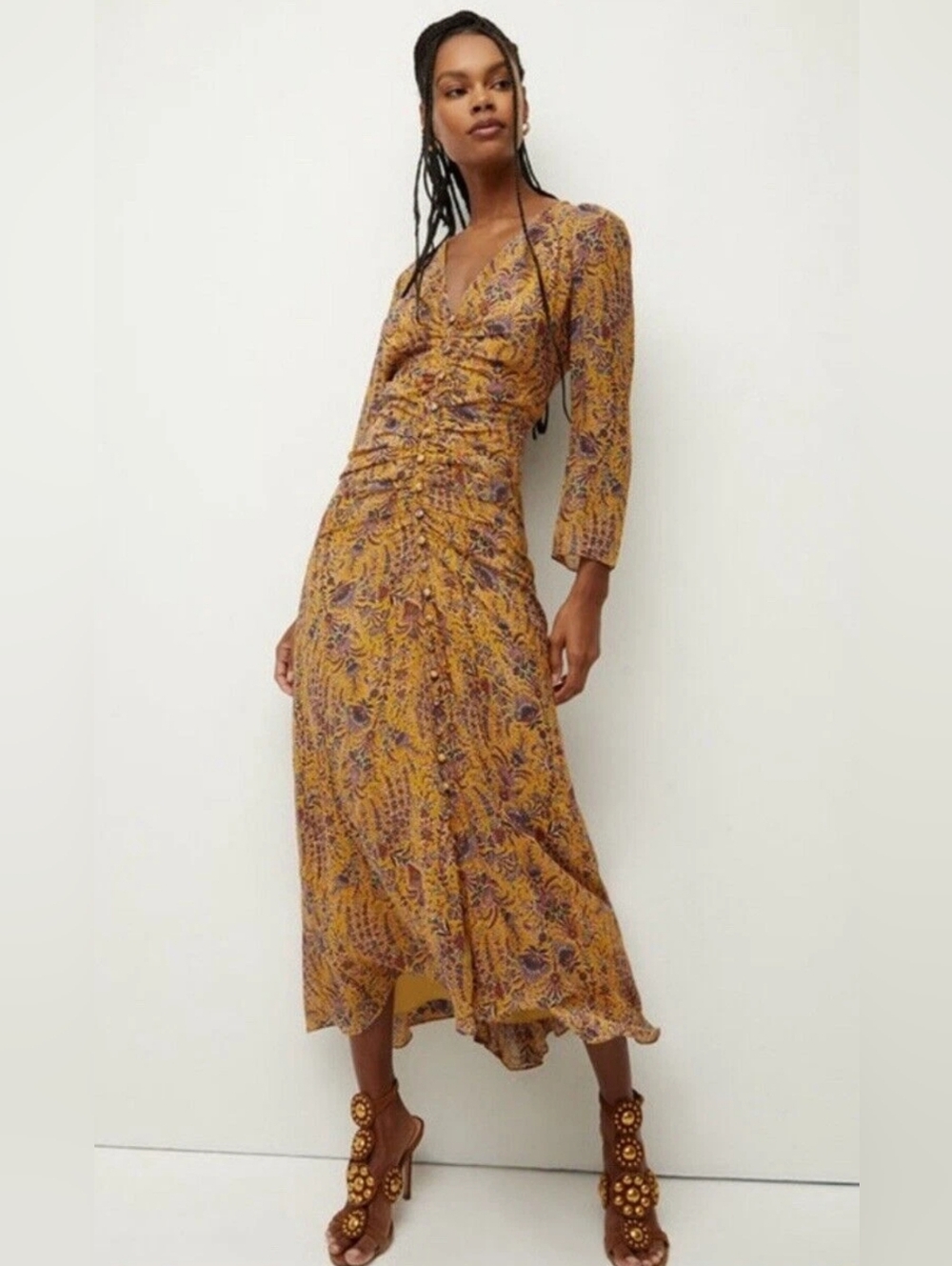VERONICA BEARD Ferrara Floral Silk Midi-Dress Sz 0